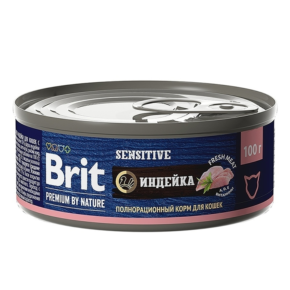 Консервы Brit Premium by Nature Sensitive для взрослых кошек с чувствительным пищеварением, индейка,