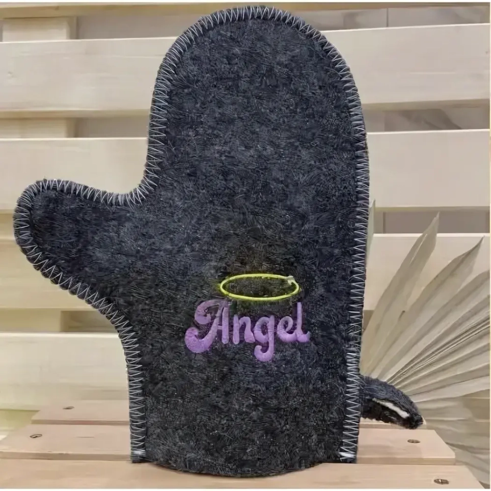 Варежка банная с вышивкой «Angel», цвет серый, без упаковки
