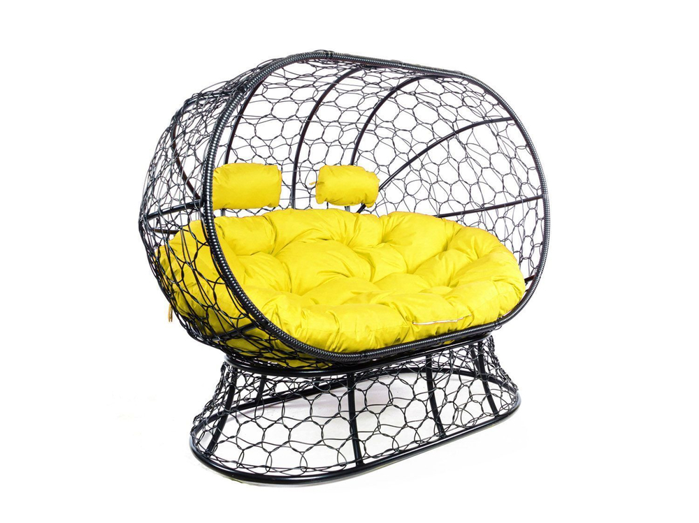 Диван МАМАСАН без ротанга черный, желтая подушка