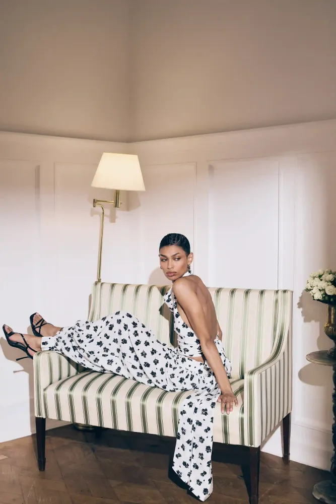 Evie, брюки-шаровары из молочного крепдешина с цветочным принтом