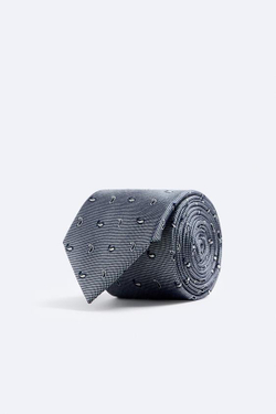ZARA ГАЛСТУК JACQUARD ИЗ 100% ШЕЛКА С ПРИНТОМ ПЕЙСЛИ, СИНИЙ