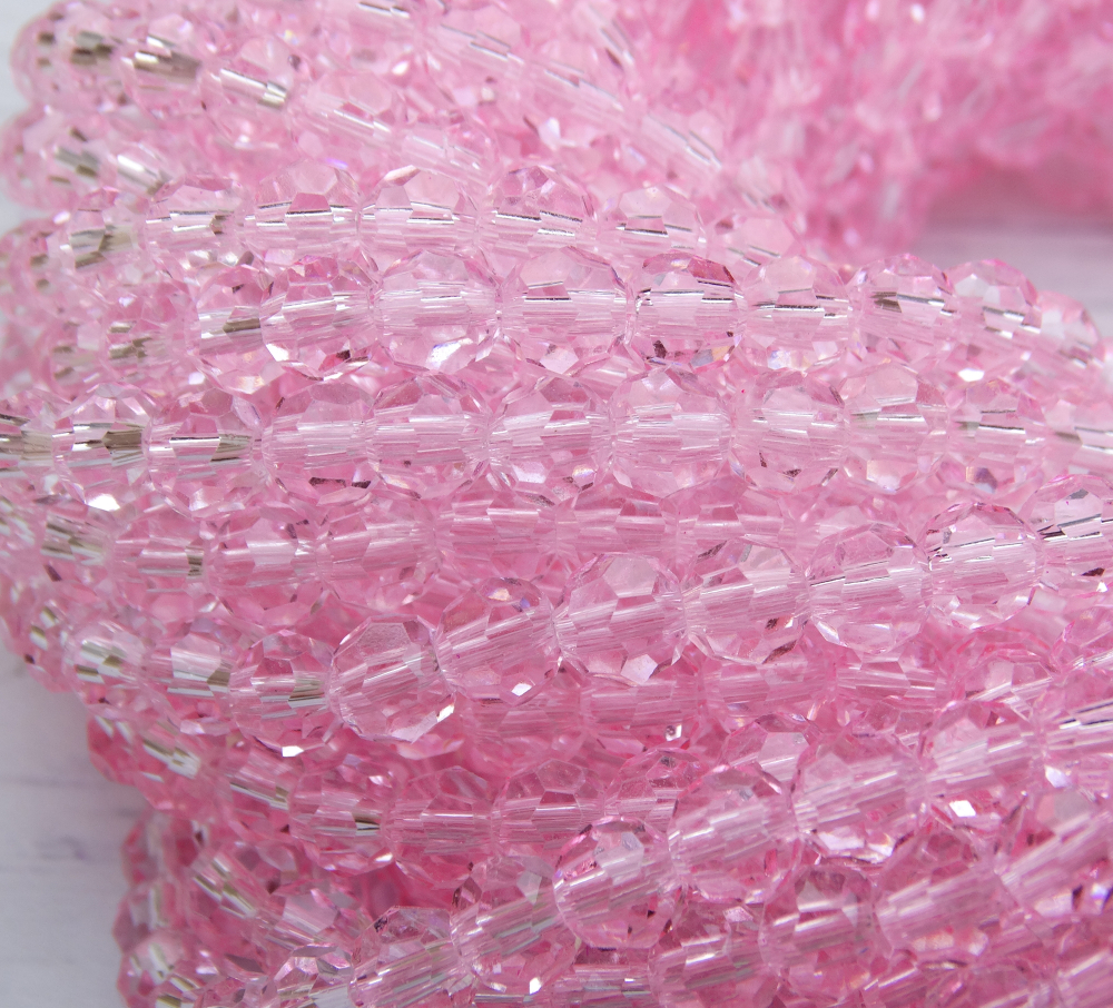 БШ013НН6 Хрустальные бусины "32 грани", цвет: розовый прозрачный, размер 6 мм, кол-во: 39-40 шт.