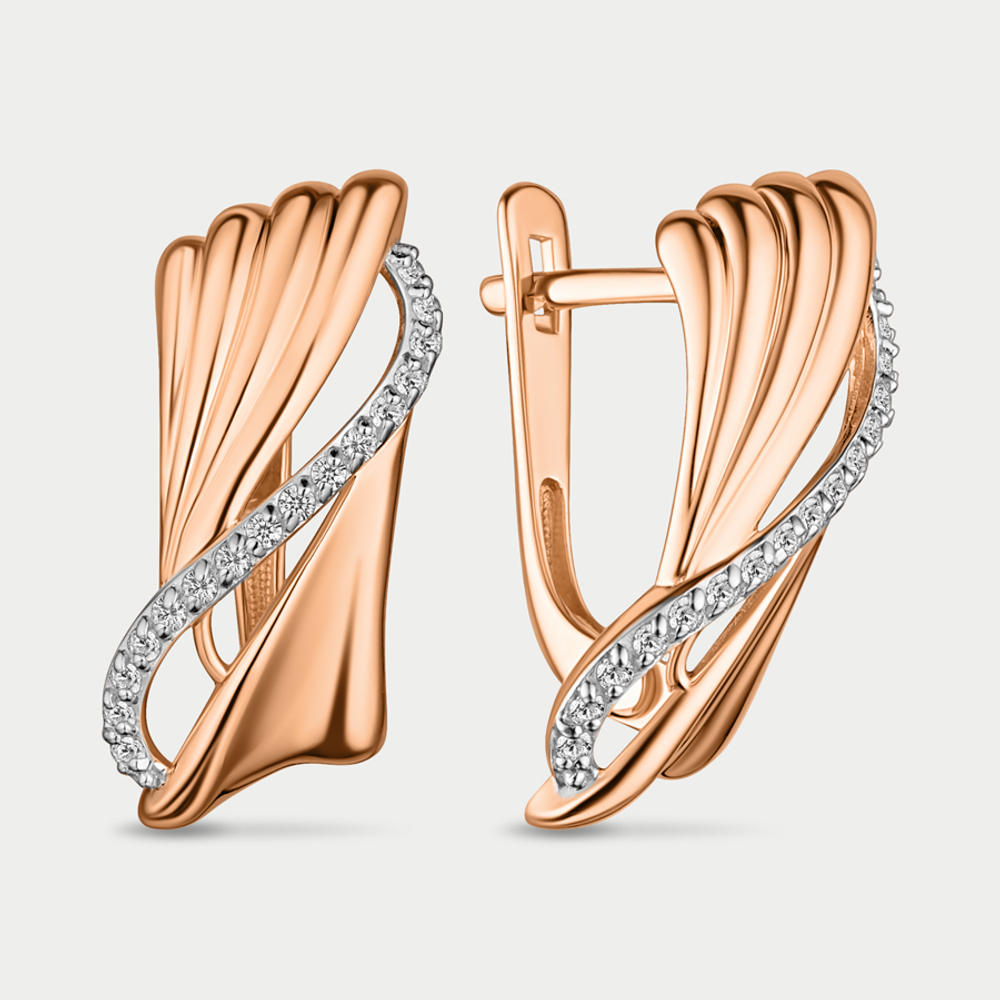 Серьги женские с фианитами из розового золота 585 пробы (арт. 024932-1102)