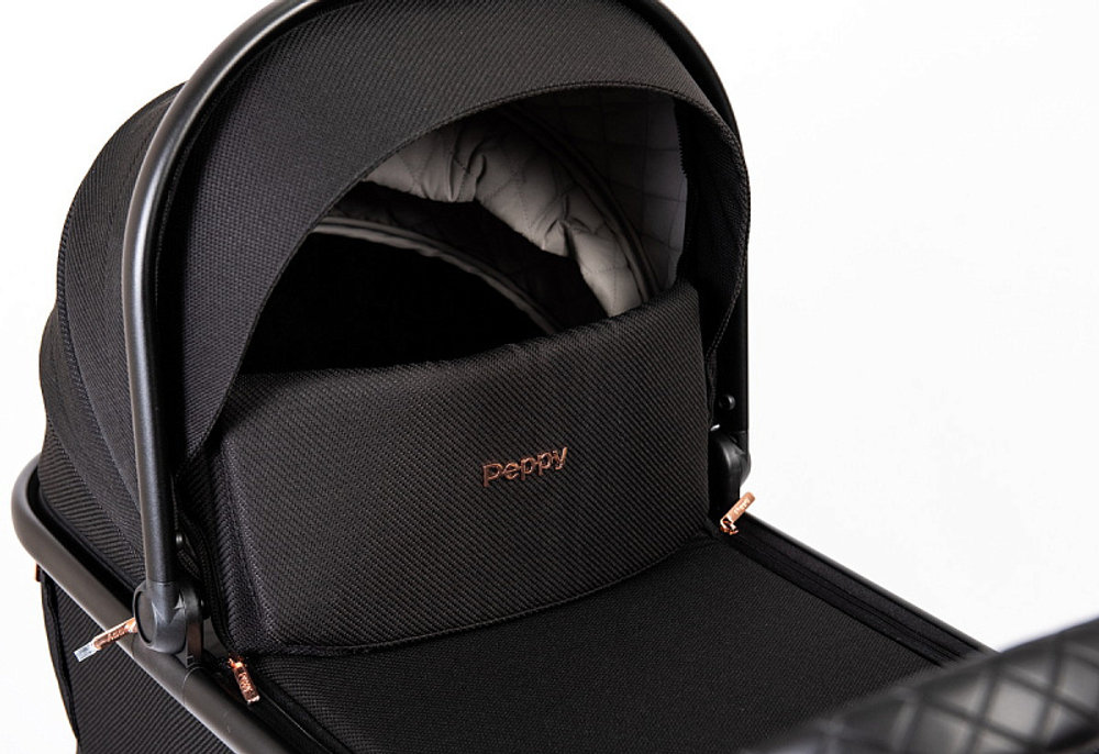 Детская коляска Peppy Tecla 3 в 1 с автокреслом First black Rose Black Черный