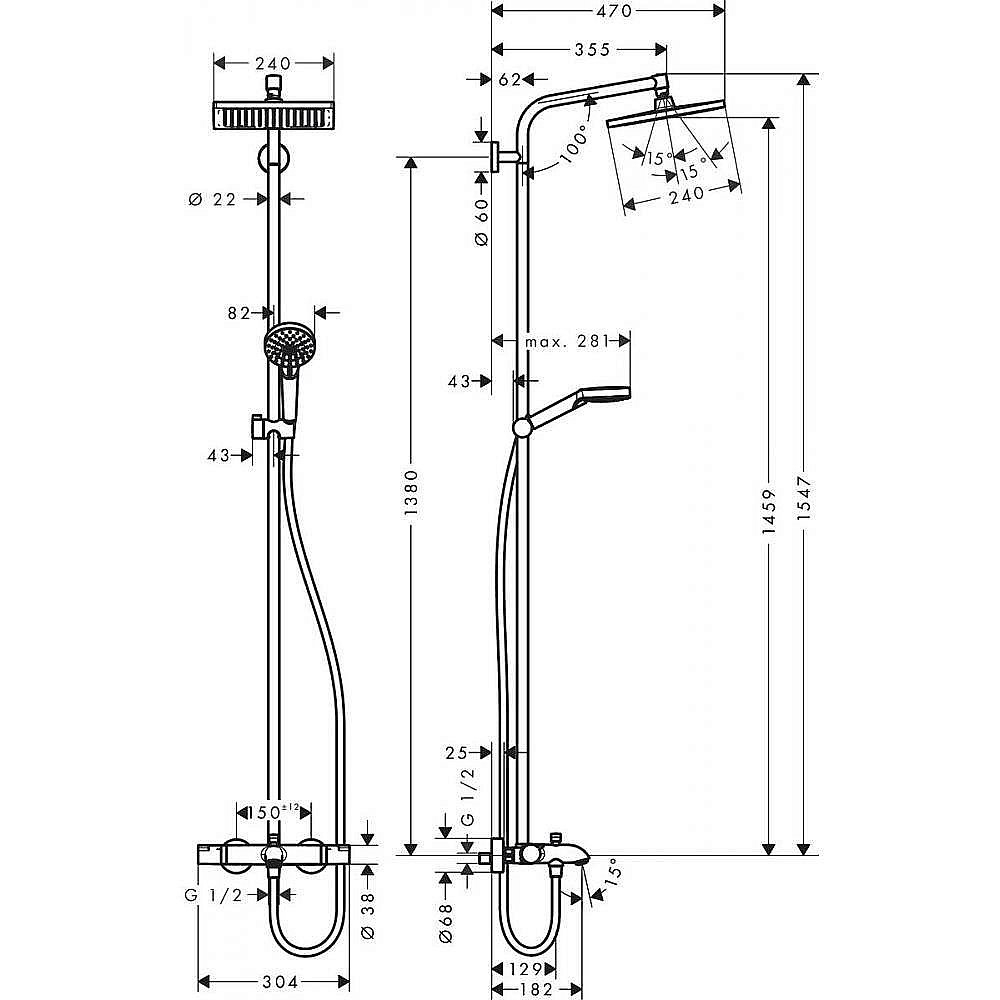 Душевая система Hansgrohe Crometta E Showerpipe 240 1jet 27298000