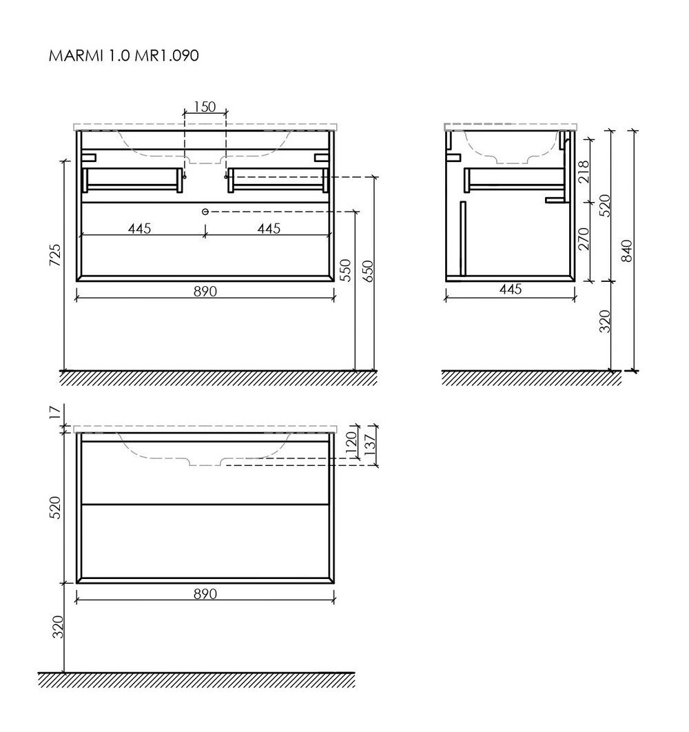 Тумба с раковиной Sancos Marmi 1.0 90 см MR1.090ECH дуб чарльстон