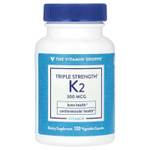 The Vitamin Shoppe, витамин K2, тройная сила, 300 мкг, 120 растительных капсул