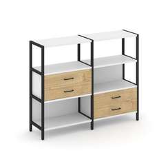 Shelf System Двухсекционный стеллаж трехярусный с ящиками SN.STM-323 Белый/Тиквуд Светлый/Металл Чер