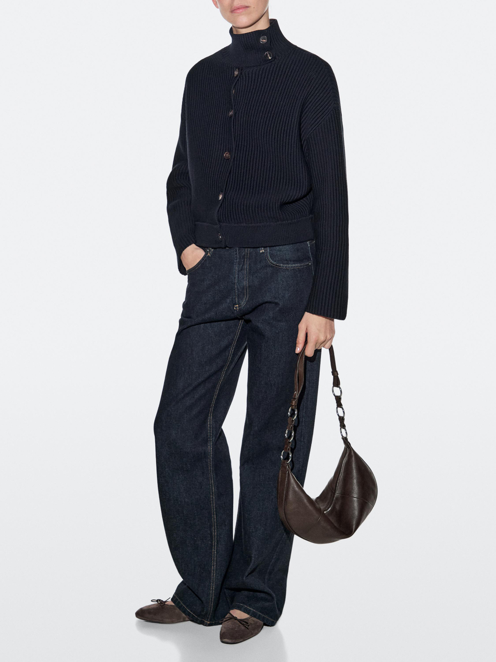 Massimo Dutti Небольшая сумка из кожи наппа, коричневый