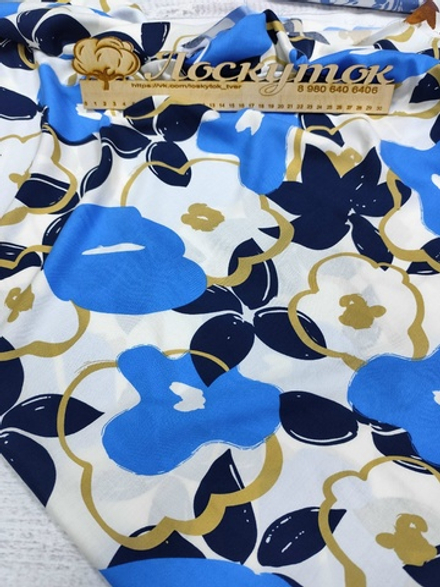 Штапель /  Сине-горчичные цветы