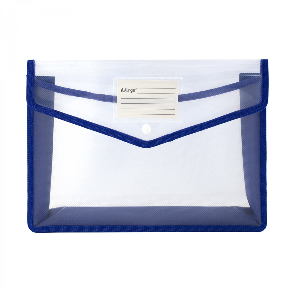 Папка-конверт на кнопке Alingar, A4, 250х330х75 мм, горизонтальная, 450 мкм, карман для визитки, ассорти, прозрачная
