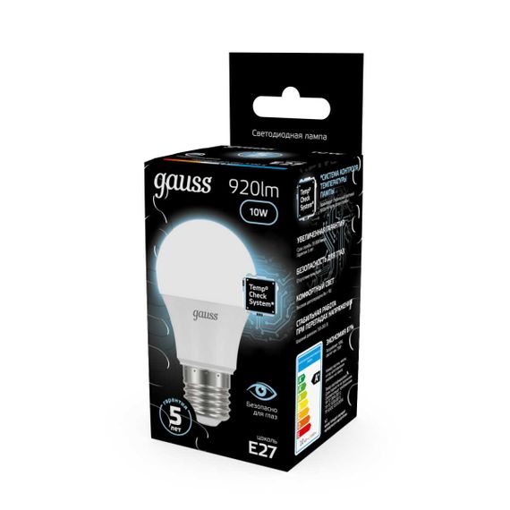 Лампа светодиодная Gauss LED A60 E27 10W 4100K матовая 102502210