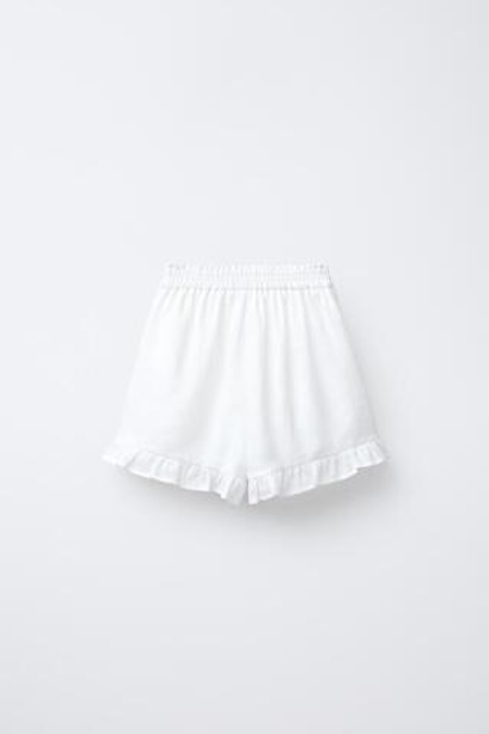 ZARA ЮБКА-ШОРТЫ С ВОЛАНАМИ ИЗ 100% ЛЬНА, ЭКРЮ