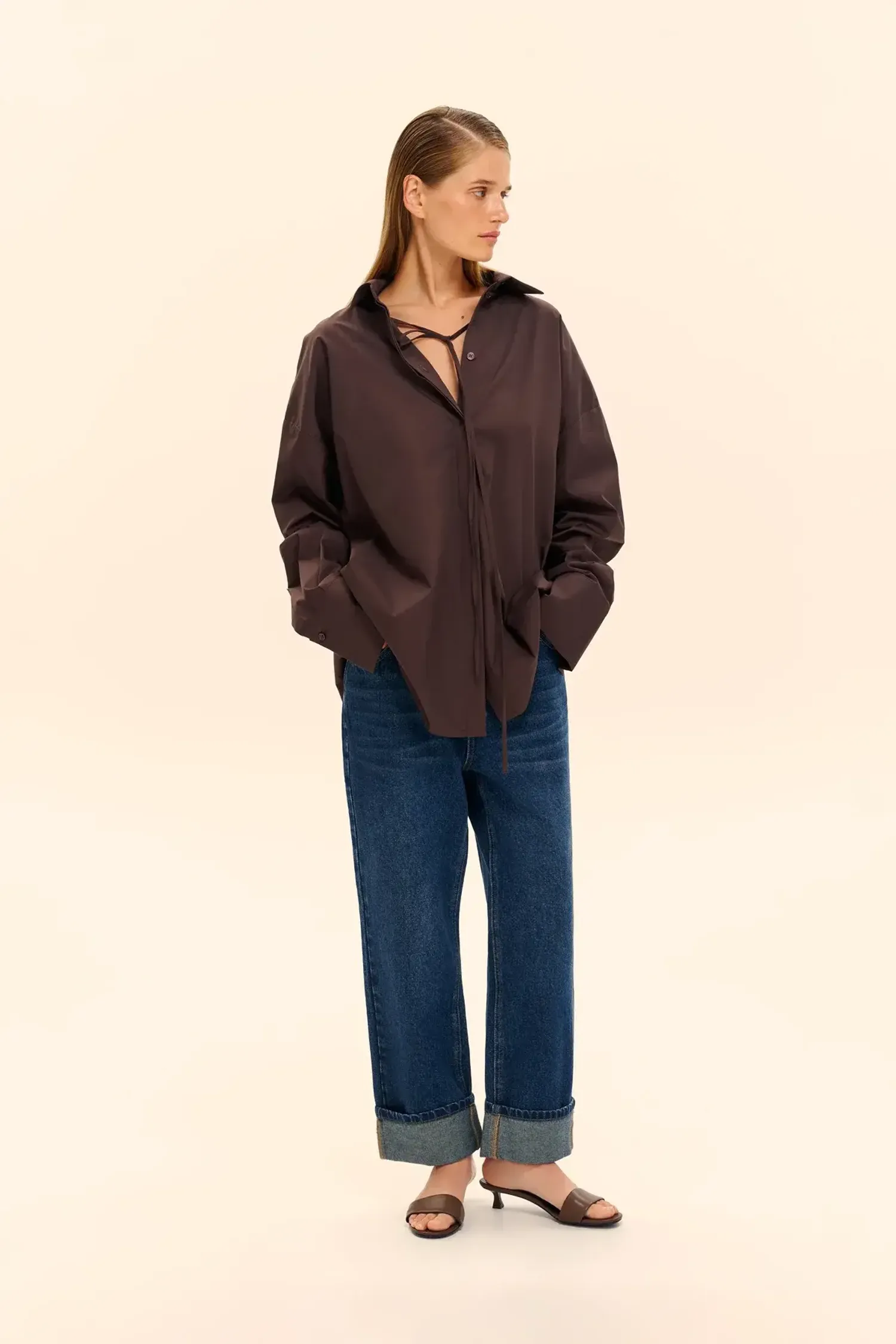 Рубашка с удлиненным воротником (And Just Like That), коричневая