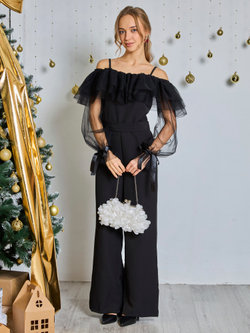 Комбинезон праздничный для девочки с фатином чёрный