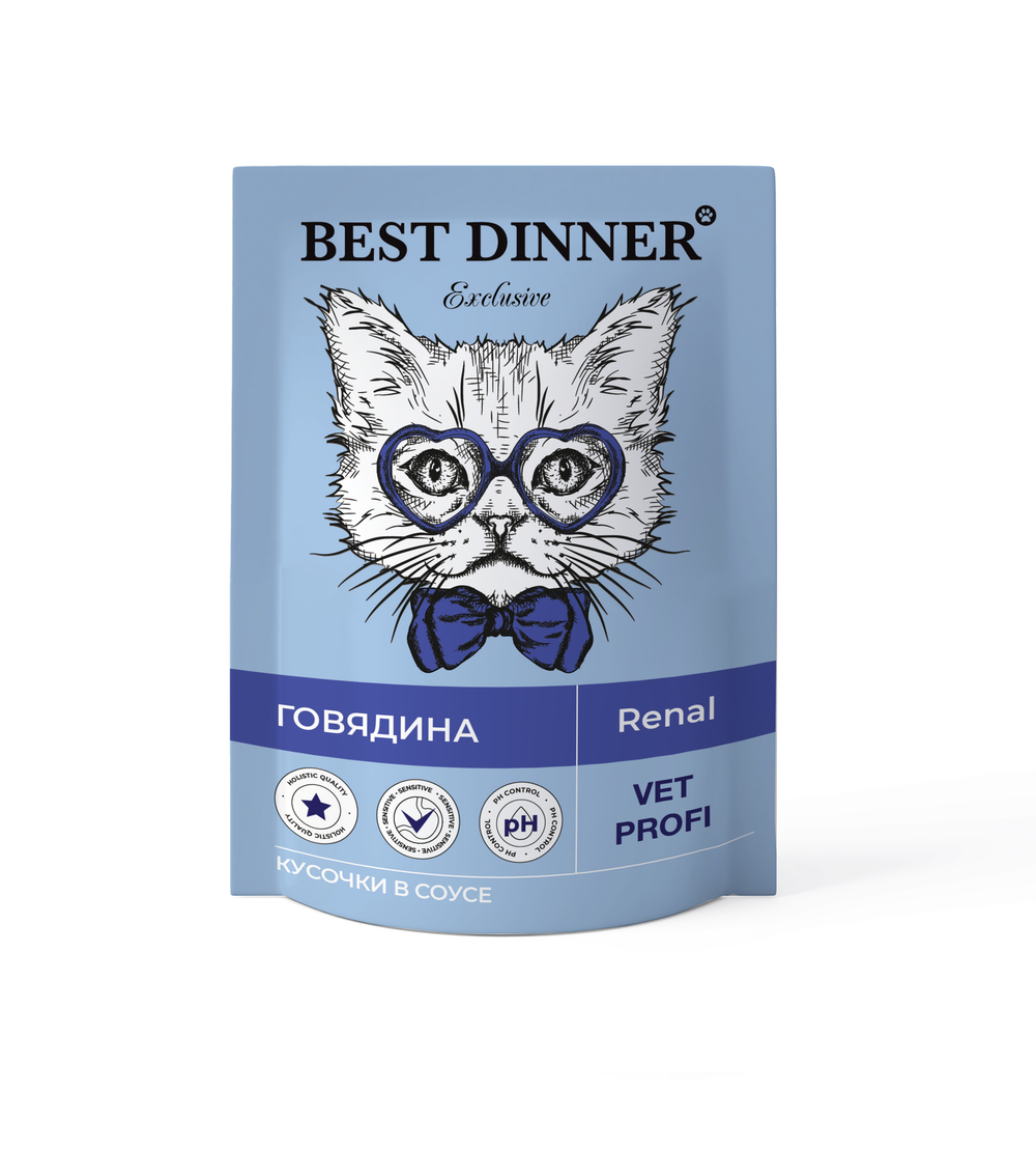 Паучи Best Dinner Exclusive Vet Profi Renal для взрослых кошек для профилактики заболевания почек Говядина 24*85 г