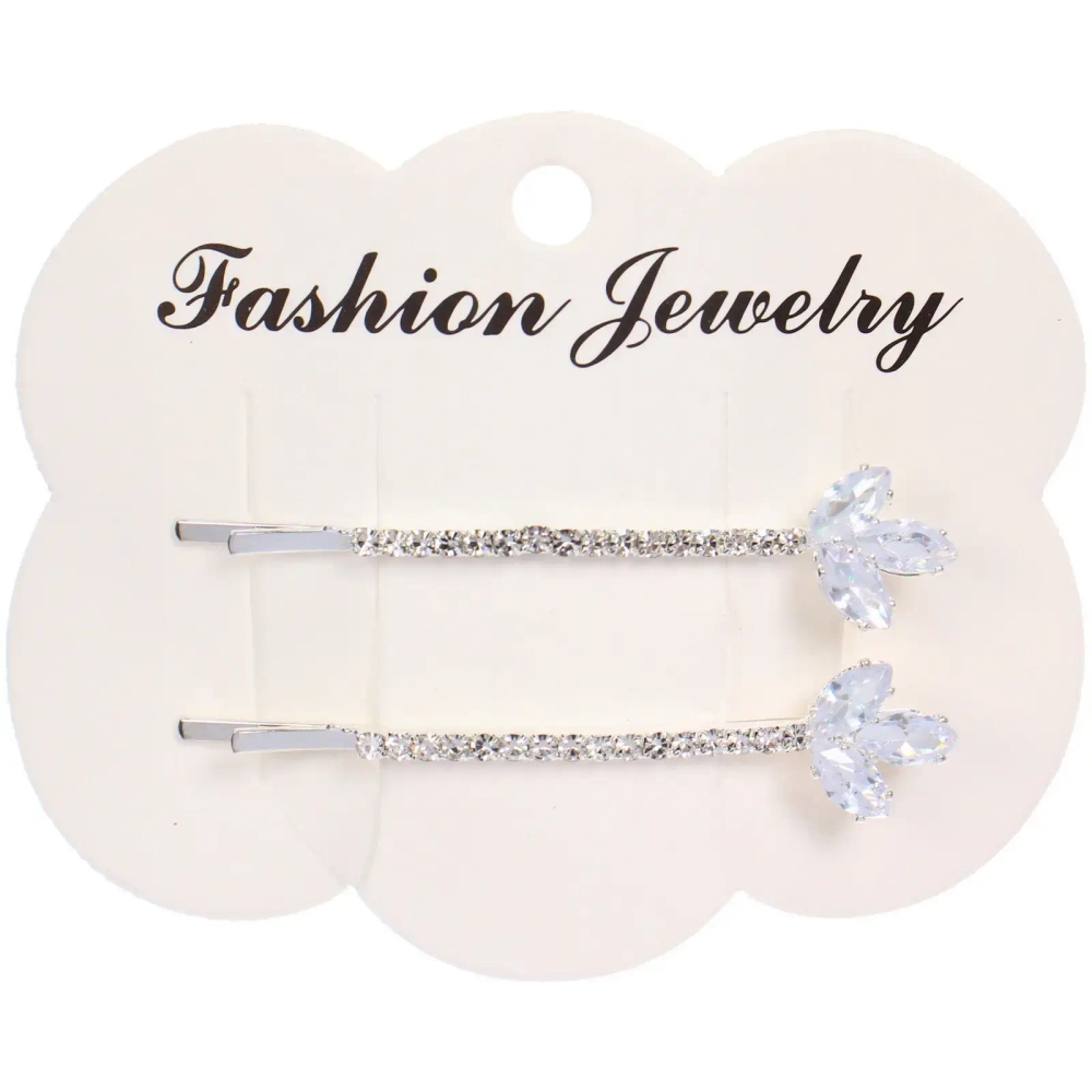 Невидимки для волос 2шт «Кристалы Агоры», листики, цвет серебро, 6см (блистер и пакет с подвесом)