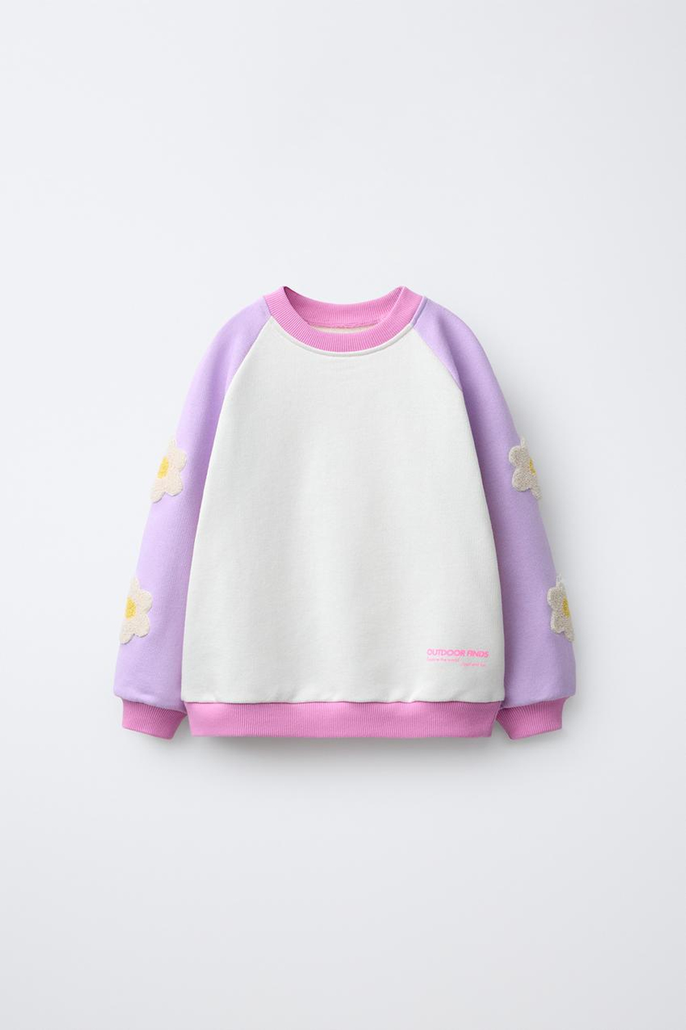 ZARA ТОЛСТОВКА С ЦВЕТОЧНЫМ ПРИНТОМ И КОНТРАСТНЫМИ РУКАВАМИ, ЭКРЮ