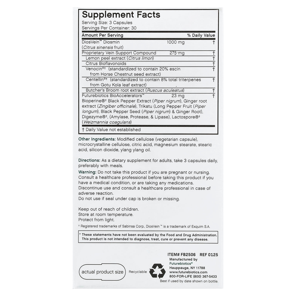 Futurebiotics, VeinFactors®, комплекс для лечения варикозного вен, 90 вегетарианских капсул