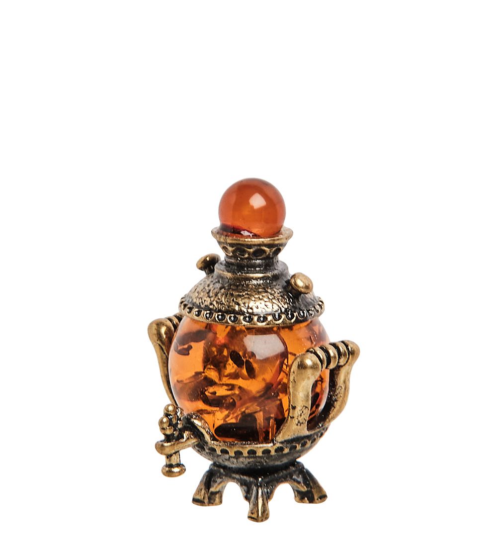 Народные промыслы AM-1806 Фигурка «Самовар» мал. (латунь, янтарь)