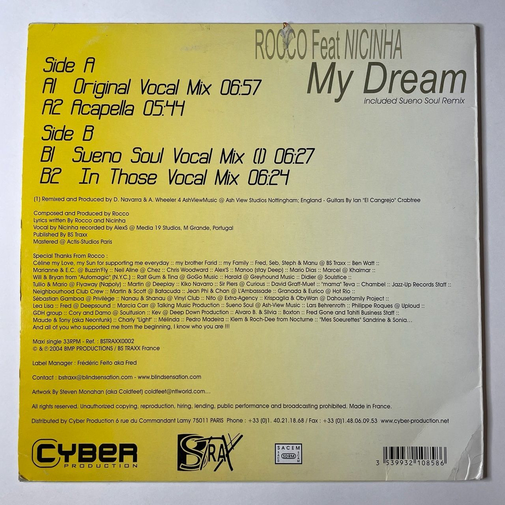 Винтажная виниловая пластинка LP Rocco Feat Nicinha My Dream (France 2005) Maxi Single 45 RPM