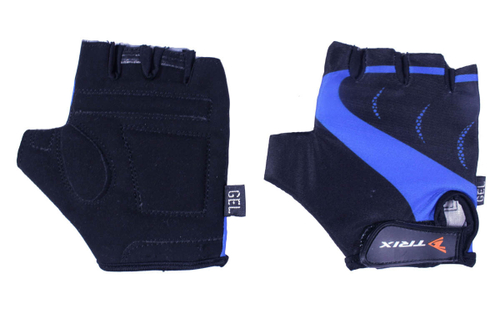 Перчатки TRIX подростк., M, коротк. пальцы, гелев. вставки, лайкра/искусств. замша, с петелькой, сине-черн.