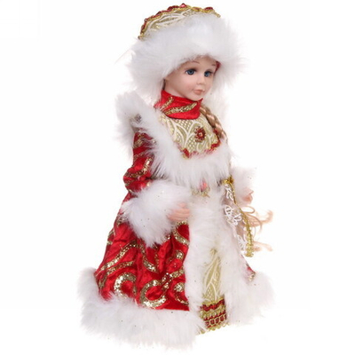 Снегурочка музыкальная 30 см в красно-золотой шубе