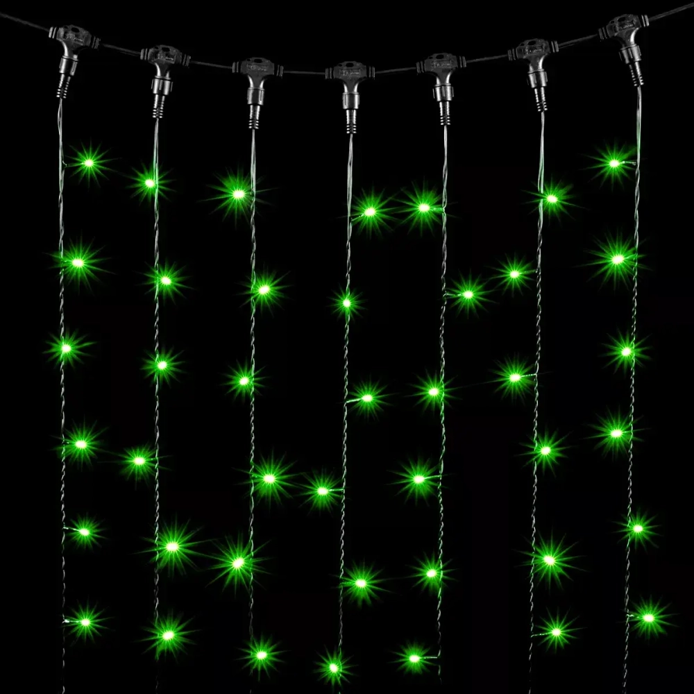 Светодиодный занавес 2*1 м., 200 зеленых LED ламп, черный провод ПВХ, LTC (PCL202-11-2G)