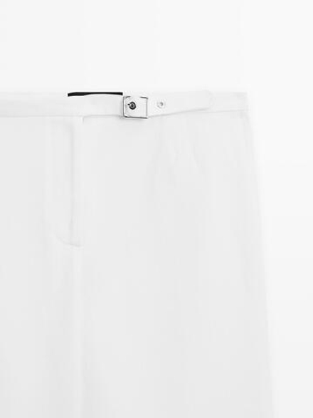 Massimo Dutti Брюки прямого кроя с пряжкой, кремовый
