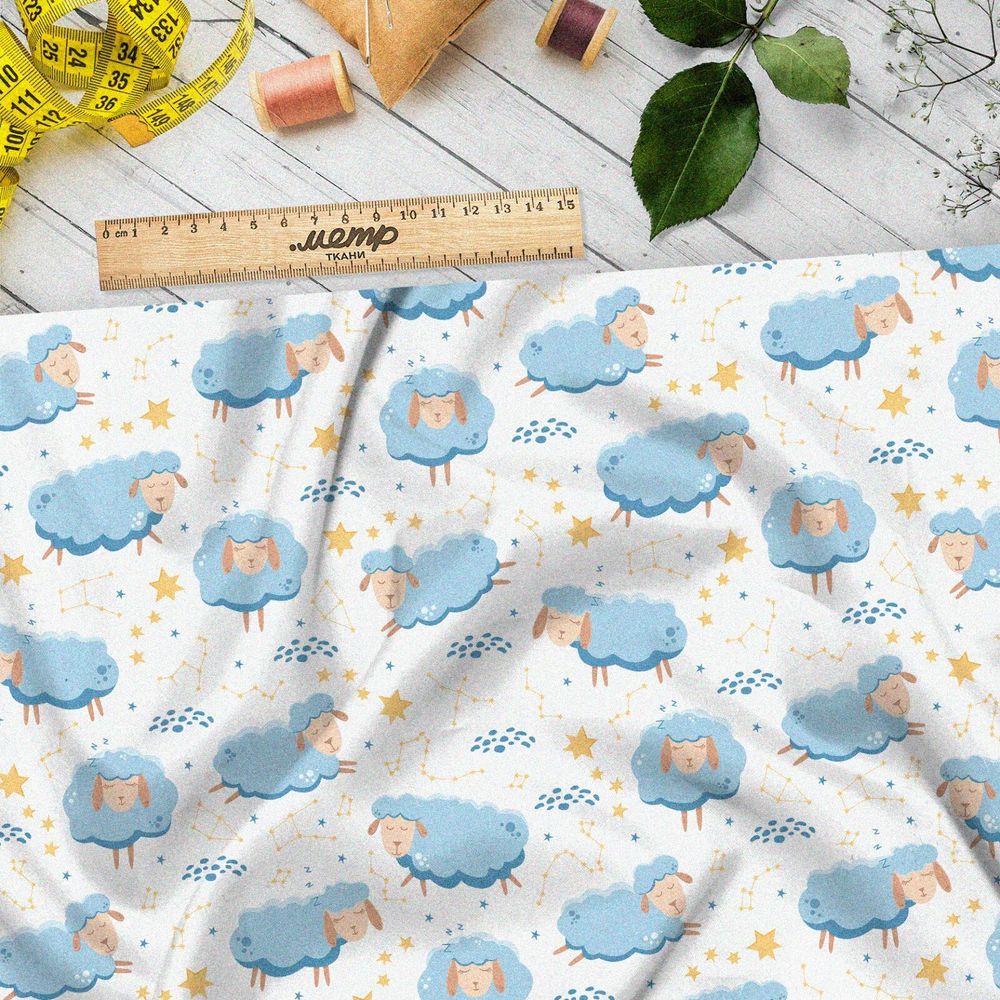Ткань ниагара голубые овечки