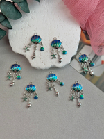 Подвеска "Ракушка" с подвесками, родий+смола, 33*15 мм