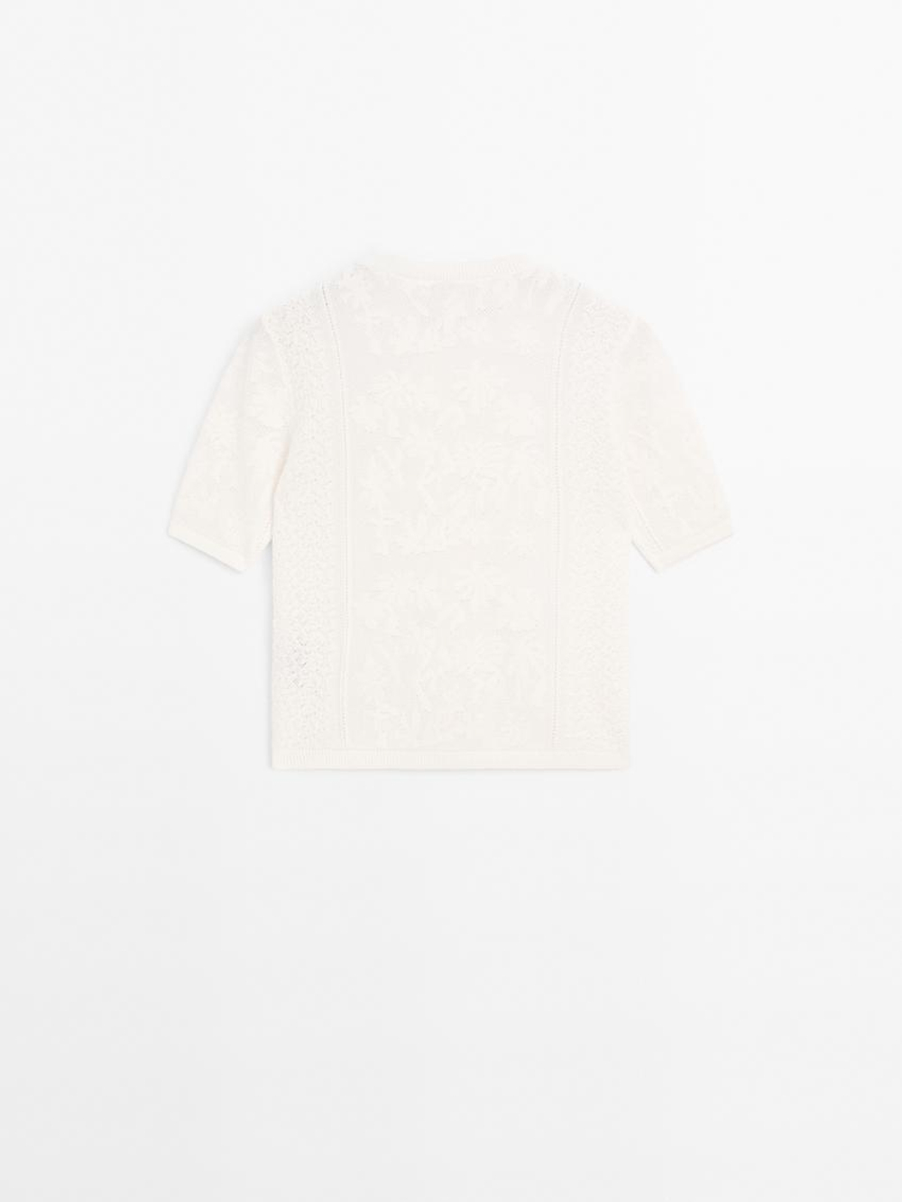 Massimo Dutti Трикотажный кардиган с кружевными деталями, натуральный, кремовый