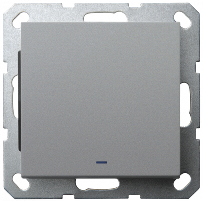 Выключатель одноклавишный проходной со светодиодом 10A 250V~ с накладкой, цвет Алюминий