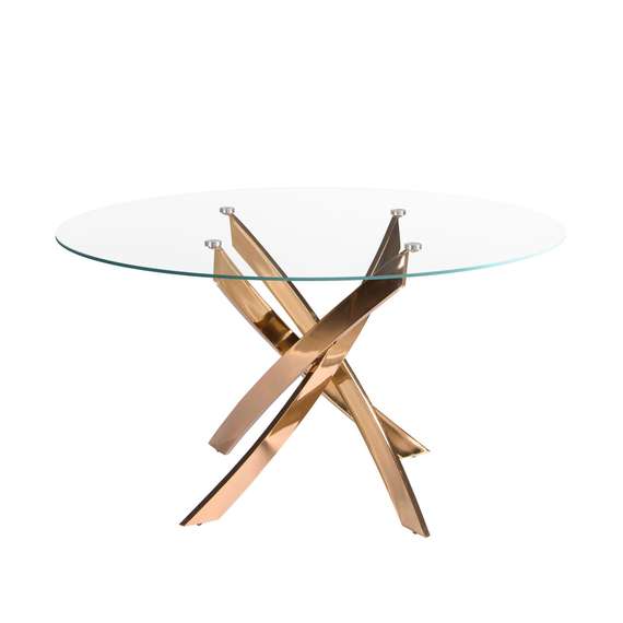 Круглый обеденный стол 1169 из стекла и стали цвета розового золота Ø130
