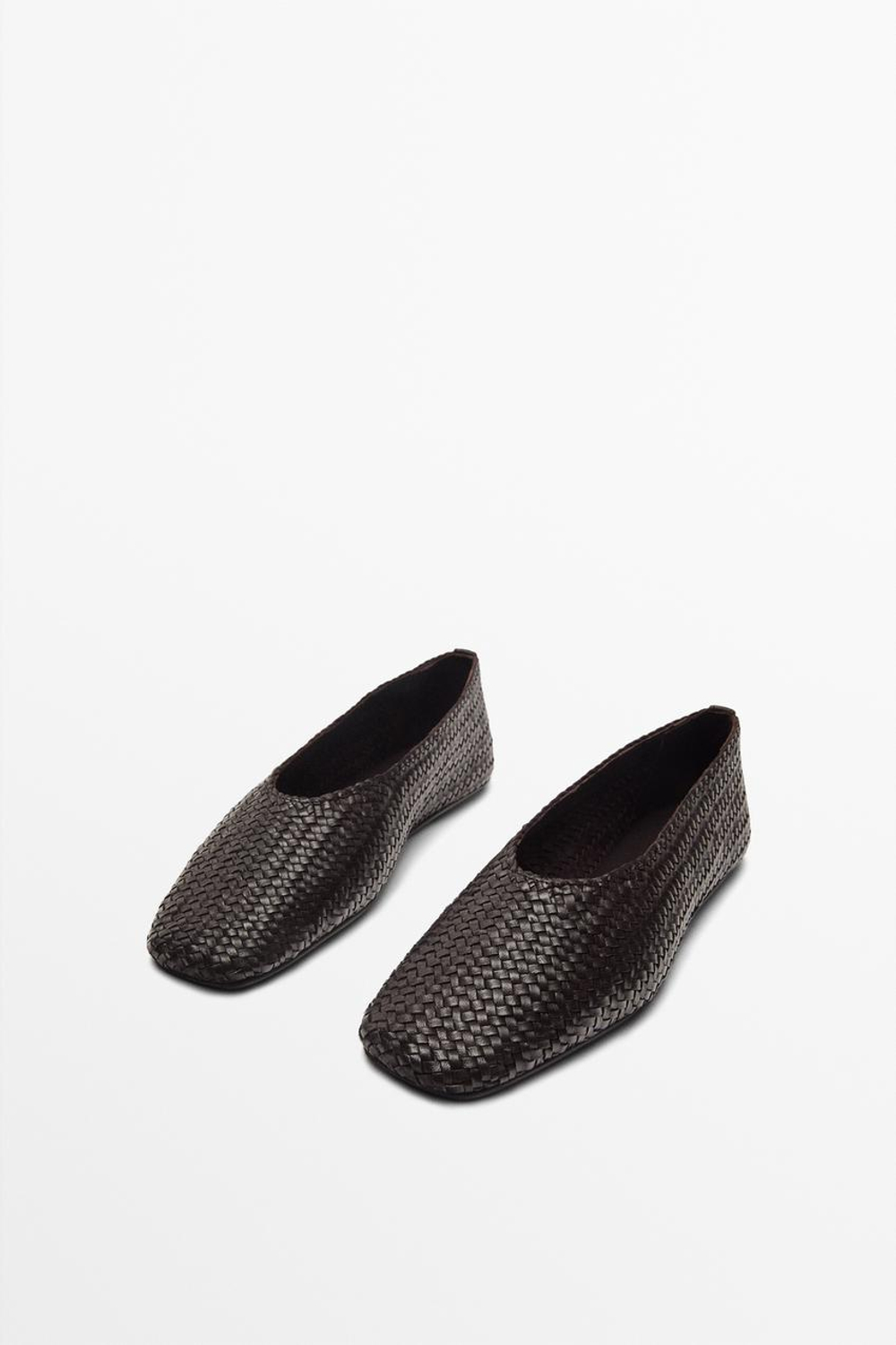 Massimo Dutti Плетёные кожаные балетки, коричневый
