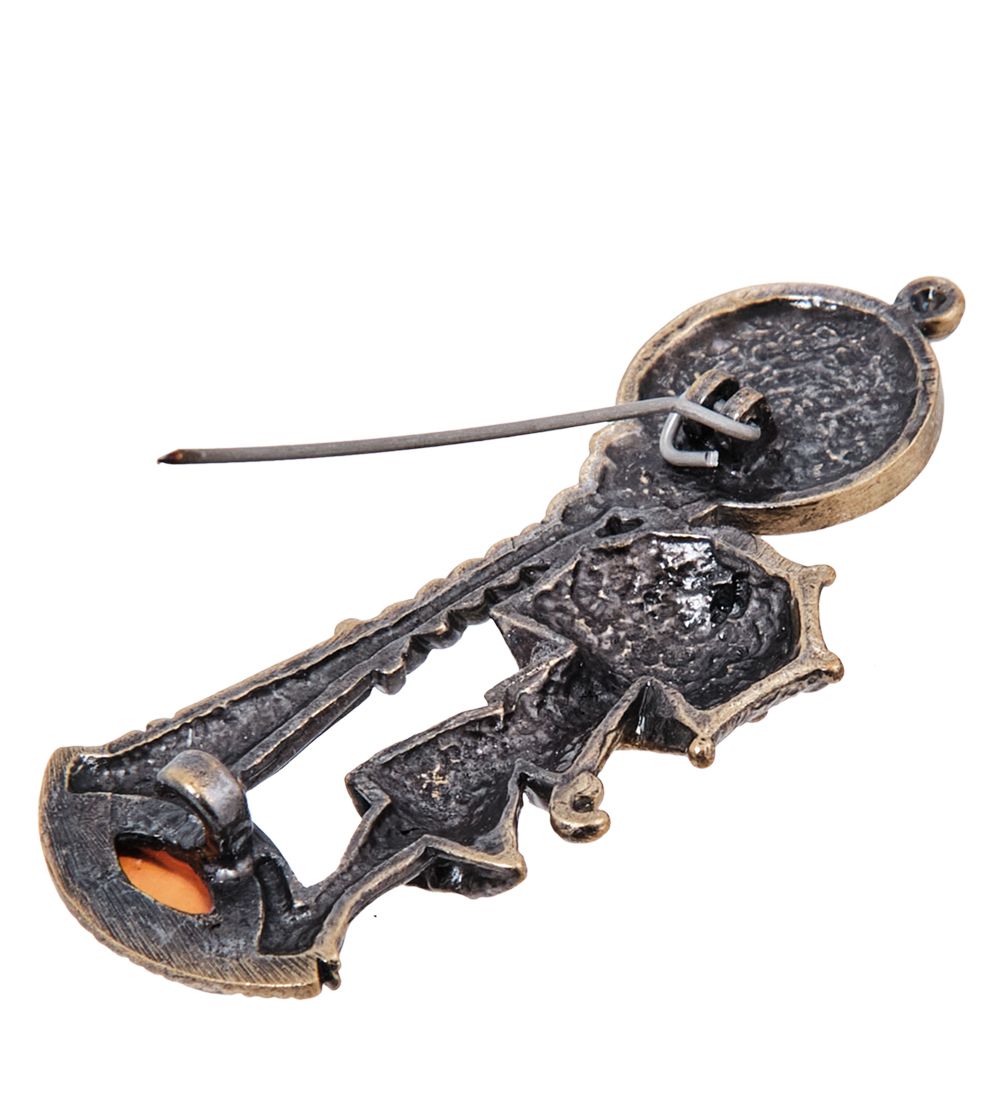 AM- 707 Брошь «Девушка Свидание» (латунь, янтарь)