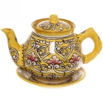 Чайный набор 9 предметов Qora galam (блюдо, чайник, пиала 6шт) Риштанская керамика