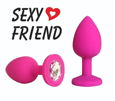 Розовая конусовидная анальная пробка с прозрачным кристаллом - 7,3 см. (Цвет: прозрачный)