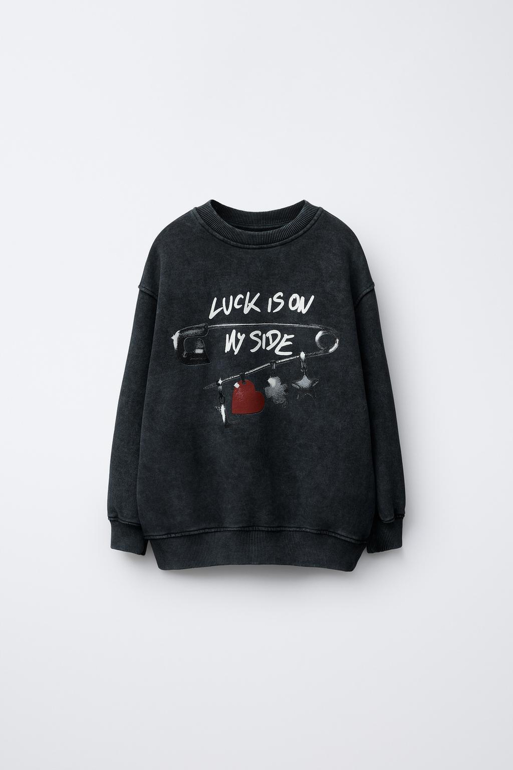 ZARA ТОЛСТОВКА С ЭФФЕКТОМ ПОТЕРТОСТИ И ПРИНТОМ, АНТРАЦИТОВО-СЕРЫЙ