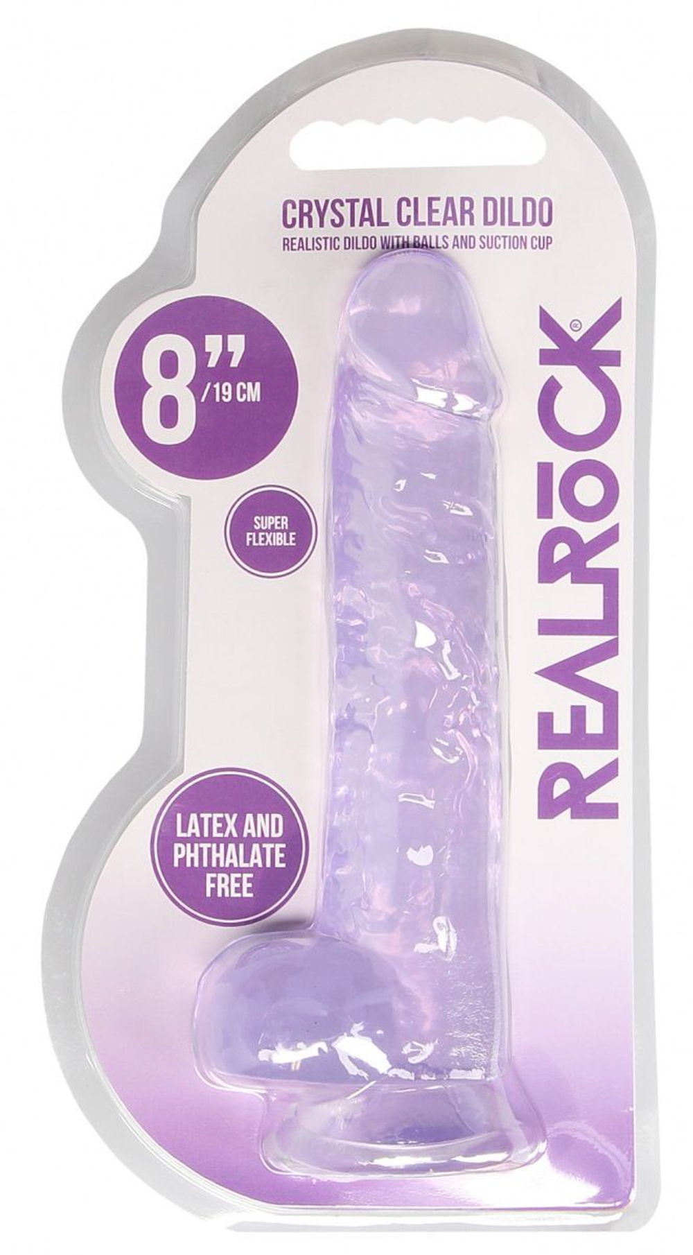 Фиолетовый фаллоимитатор Realrock Crystal Clear 8 inch - 21 см.