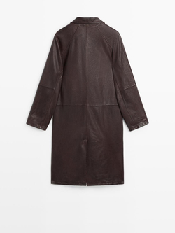 Massimo Dutti Длинное пальто из кожи наппа, коричневый