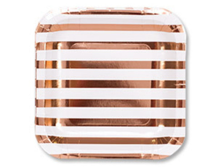 Тарелки фольгированные Полосы, Розовое золото, 17 см, 6 шт.