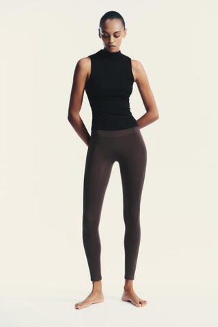 ZARA ТОП ИЗ ХЛОПКА И МОДАЛА, ЧЕРНЫЙ
