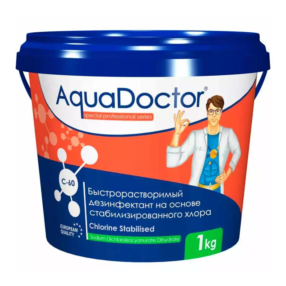 AquaDoctor C-60 - 1кг - Ударный хлор для бассейна в гранулах