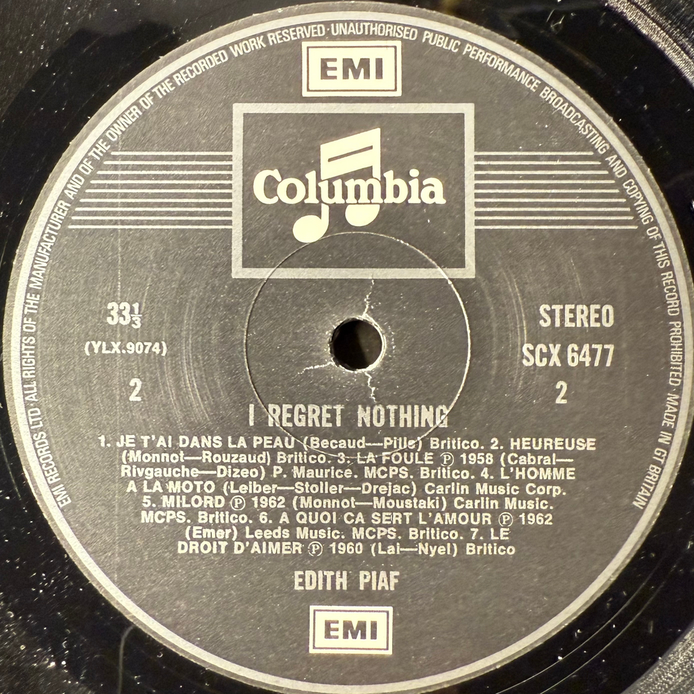 Edith Piaf ‎– I Regret Nothing (Англия 1971г.) Promo