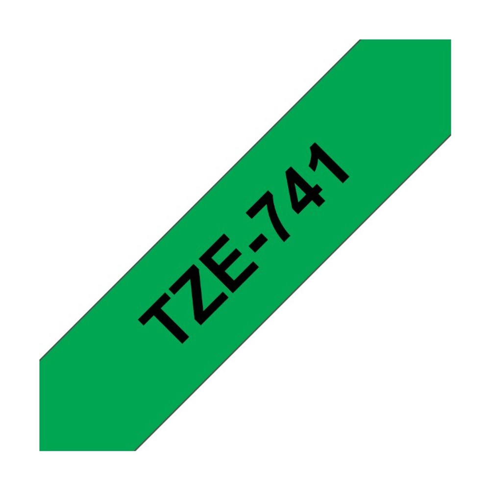Brother TZE-741 кассета с лентой для печати наклеек, чёрный шрифт на зелёной основе, 18мм*8м