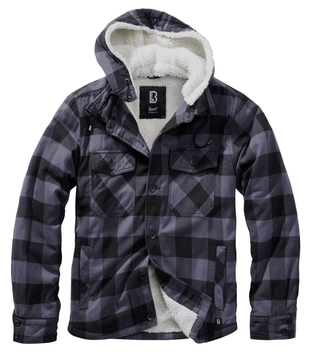 Brandit LUMBER JACKET HOODED black/grey