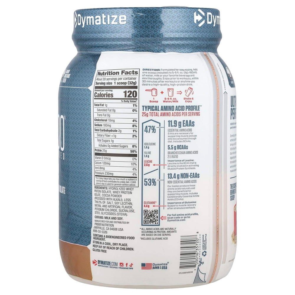 Dymatize, ISO100, гидролизованный, 100% изолят сывороточного протеина, шоколад для гурманов, 640 г (1,4 фунта)
