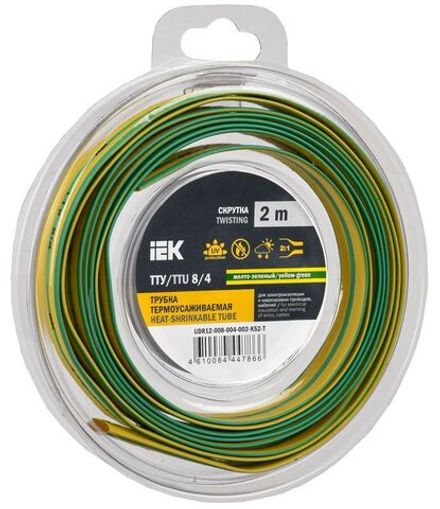 Трубка термоусадочная ТТУ нг-LS 8/4 желт./зел. (уп.2м) IEK UDR12-008-004-002-K52-T