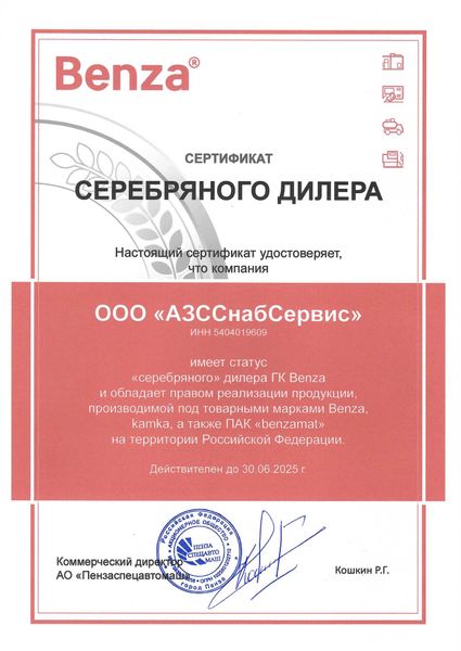 Мы подтвердили сертификат &quot;Серебряного дилера&quot; BENZA на 2025 год